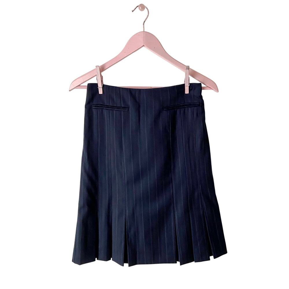 Brooks Brothers Italian Wool Pinstripe Pleated Hem Skirt Silk Lined Navy 0